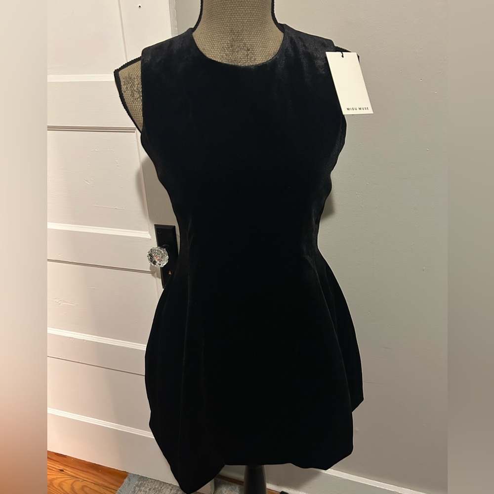 NWT Miou Muse Black Velvet Mini Fit and Flare Dress